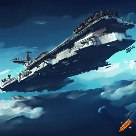 Futuristic aircraft carrier in the clouds on Craiyon