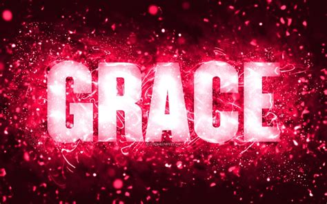 Download wallpapers Happy Birthday Grace, 4k, pink neon lights, Grace ...