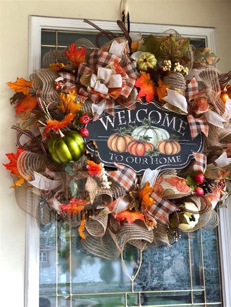 Large fall wreath front door wreath welcome wreath custom | Etsy