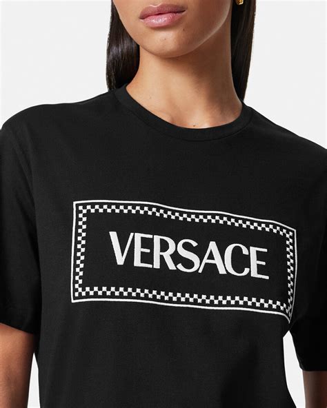 Embroidered '90s Vintage Logo T-Shirt Black | Versace US