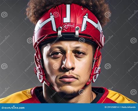 Portrait of Patrick Mahomes Wearing His Iconic Headband and Helmet ...