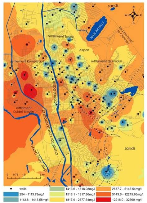 Map-scheme of salinization of underground waters of the city of Nukus ...