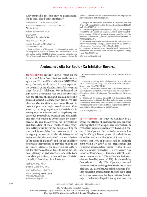 (PDF) Andexanet Alfa for Factor Xa Inhibitor Reversal