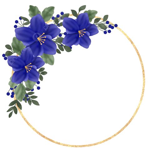 Blue Flowers Border In Round Frame, Blue Clipart, Border Elements ...