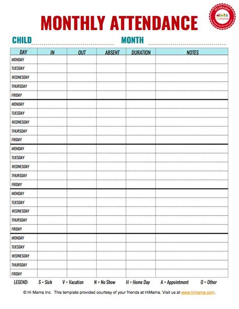 Daycare Attendance Sheet Printable - S.oldvictheatre.com