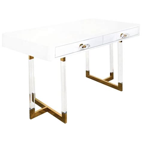 White Lacquered Desk with Lucite and Brass Geometric Legs | White lacquer desk, Lacquer desk ...