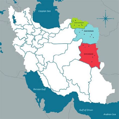 Different sites location of North, Razavi, and South Khorasan provinces ...