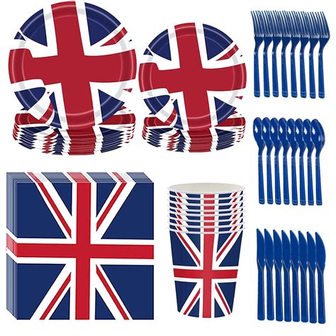 Buy OBOVO Union Jack Party Supplies, 68 Pcs Union Jack Tableware Set, Jubilee Decorations 2022 ...