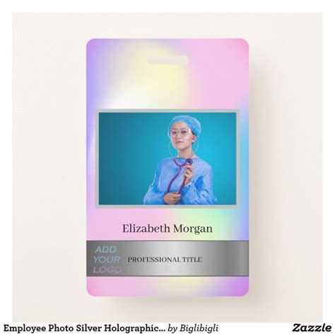 Employee Photo Silver Holographic Add Your Logo Badge | Zazzle ...