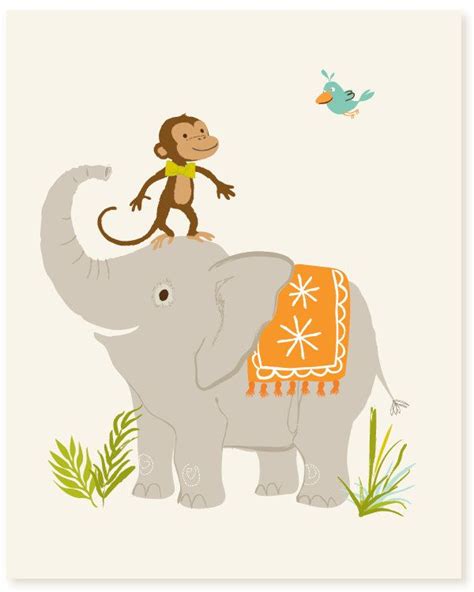 Monkey and Elephant wall art - safari art, savannah, nursery wall decor, art for kids, baby art ...