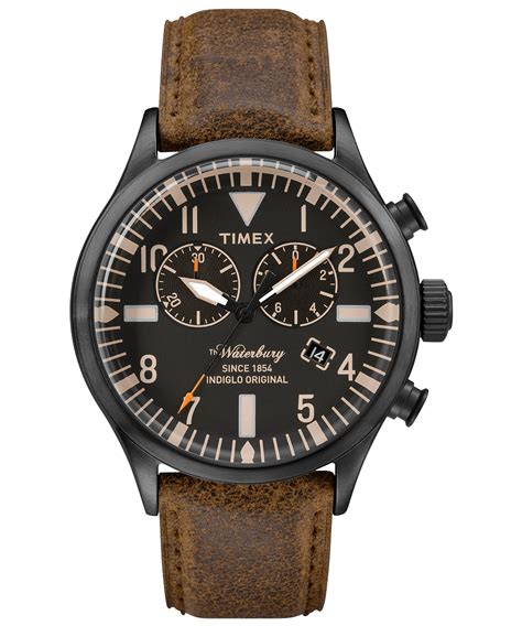 Timex Waterbury Chrono Watch (Black & Brown Leather)