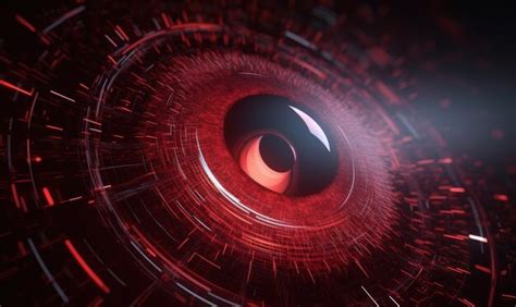 Premium Photo | Eye lens or camera in crimson color futuristic digital ...