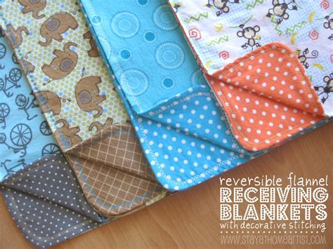 Reversible Flannel Receiving Blankets with Decorative Stitching