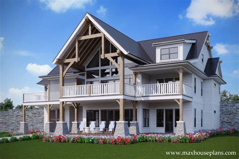 3 Story Rustic Open Living Lake House Plan | Max Fulbright Designs | Lake house plans, Craftsman ...