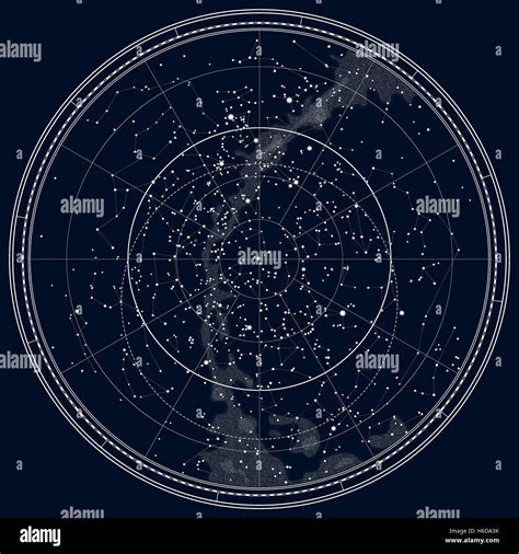 Astronomical Celestial Map of The Northern Hemisphere. Detailed Chart. Night Black Ink version ...