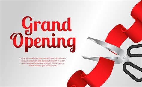 Premium Vector | Grand opening template with red ribbon cutting