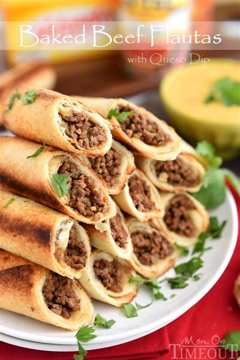 Baked Beef Flautas with Queso Dip - Mom On Timeout