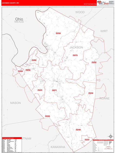 Jackson County, WV Zip Code Wall Map Red Line Style by MarketMAPS ...