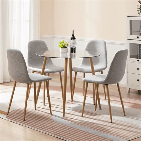 Omni House 5 Pieces Dining Table Set for 4, Space-Saving Round Tempered Glass Kitchen Table and ...