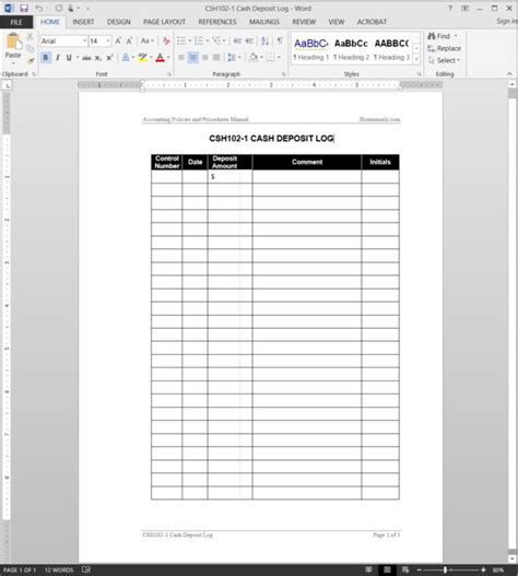 Cash Deposit Log Template for Bookkeeping Records Template — db-excel.com