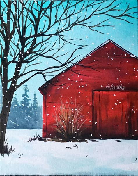 Winter Barn Scene Paintings