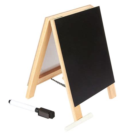 Double Sided Chalkboard Stand and Dry Erase Sign - Dual Wooden Tabletop Easel and White Board ...