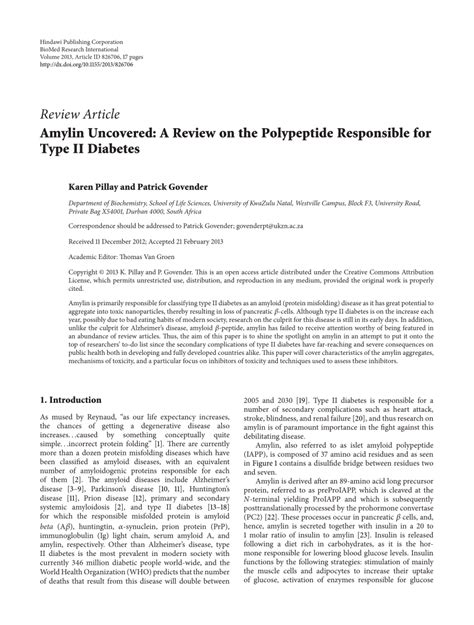 (PDF) Amylin Uncovered: A Review on the Polypeptide Responsible for ...