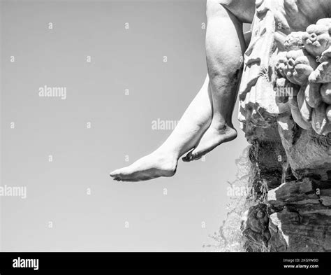 Black and white close up detail with Neptune Fountain located in Schonbrunn Palace, Vienna ...