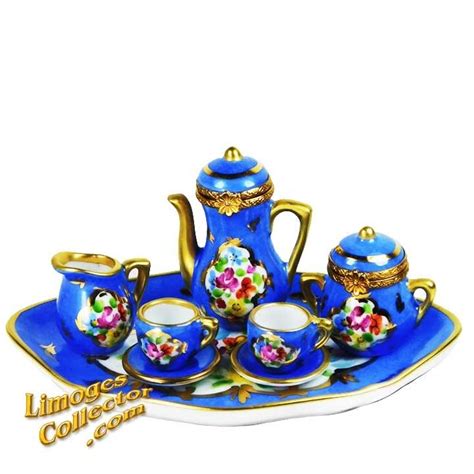 8-Piece Blue Floral Limoges Box Tea Set | LimogesCollector.com