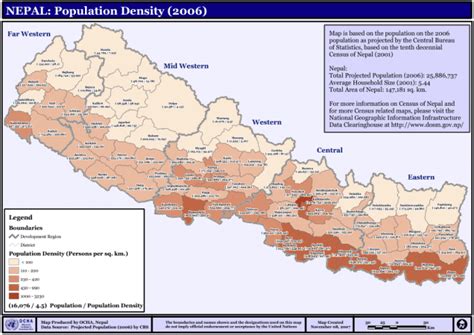 Nepal: Population Density (2006) - Nepal | ReliefWeb