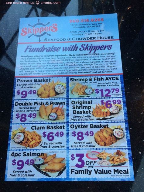 Online Menu of Skippers Seafood & Chowder Restaurant, Silverdale ...