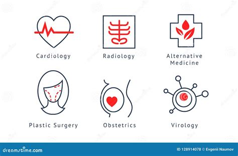 Medical Specialization Symbols Set, Cardiology, Radiology, Alternative Medicine, Plastic Surgery ...