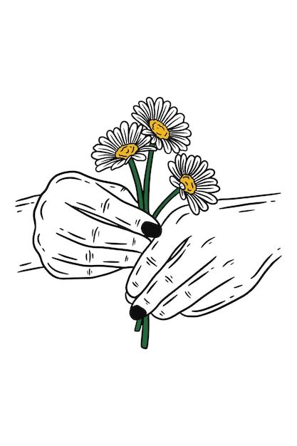 Premium Vector | Women hand holding rose flower gesture flat line art illustration