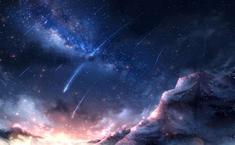 HD wallpaper: Anime, Original, Cloud, Comet, Mountain, Night, Sky, Stars | Wallpaper Flare