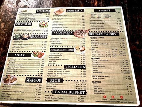 Menu at Bohol Bee Farm restaurant, Dauis