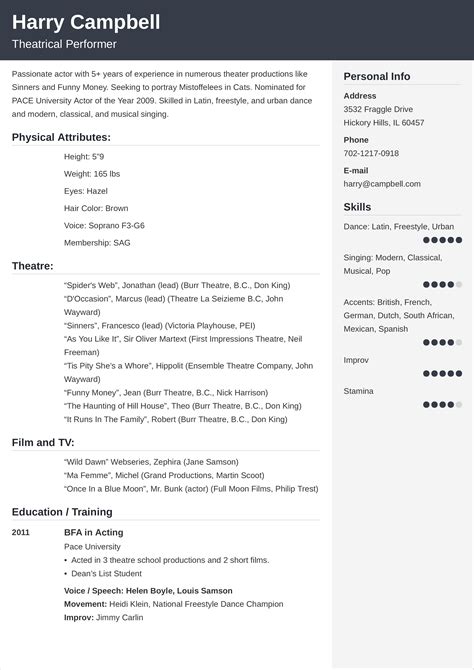 Theater Resume Template (Writing Guide, Examples, & Tips)