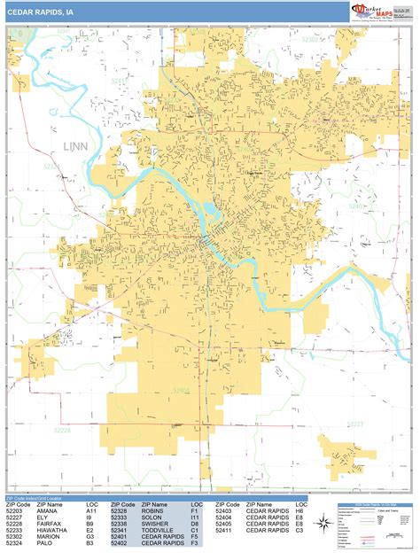 Cedar Rapids Iowa Wall Map (Basic Style) by MarketMAPS - MapSales