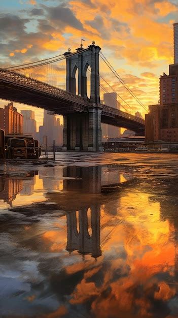 Premium AI Image | sunset on the brooklyn bridge