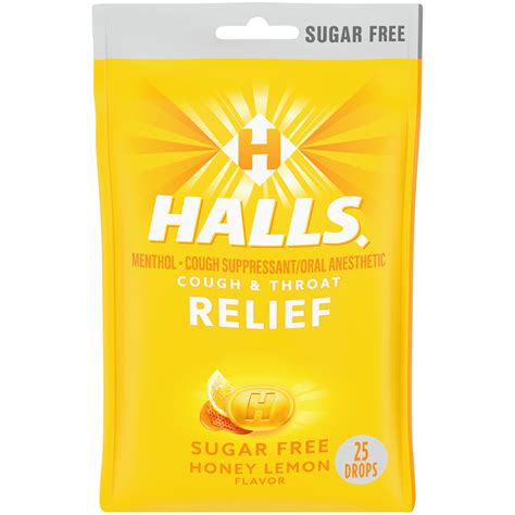 HALLS Relief Honey Lemon Sugar Free Cough Drops, 25 Drops - Walmart.com