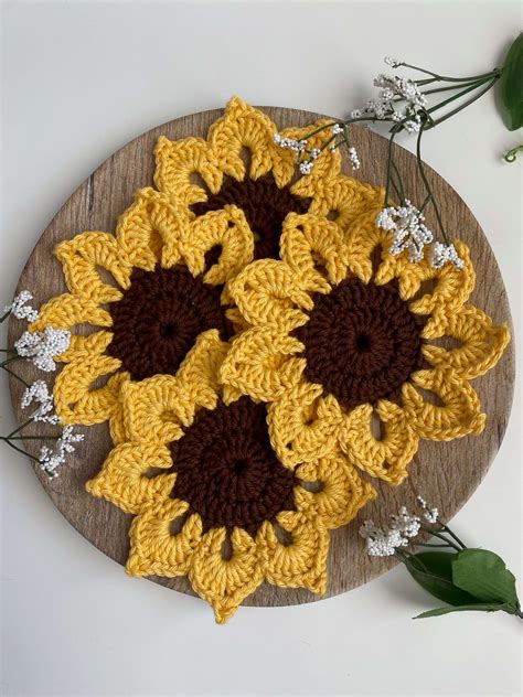 Sunflower Crochet Coasters - Love to stay home