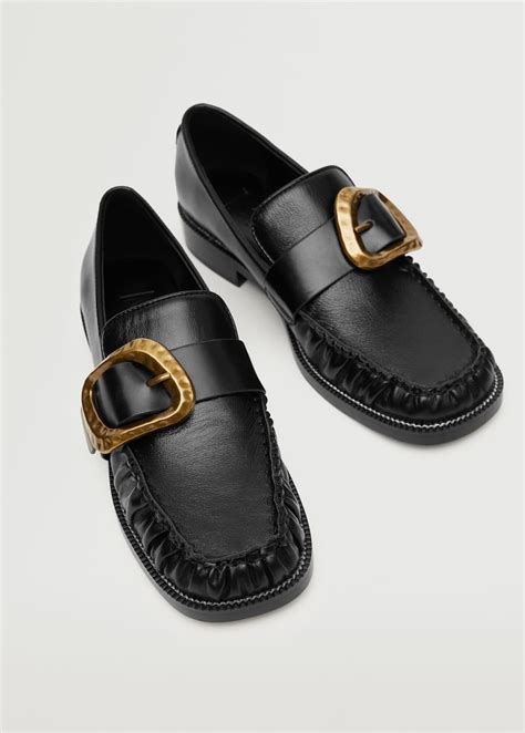 Buckle leather moccasins - Woman | MANGO OUTLET Greece