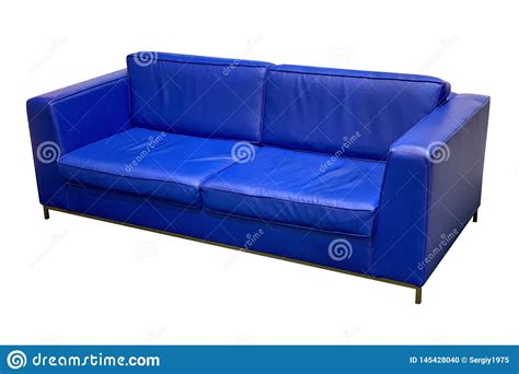 Blue Leather Sofa Isolated on White Background Stock Photo - Image of elegance, leisure: 145428040
