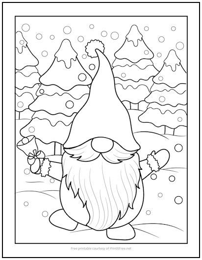 Bell-Ringing Gnome Christmas Coloring Page | Print it Free