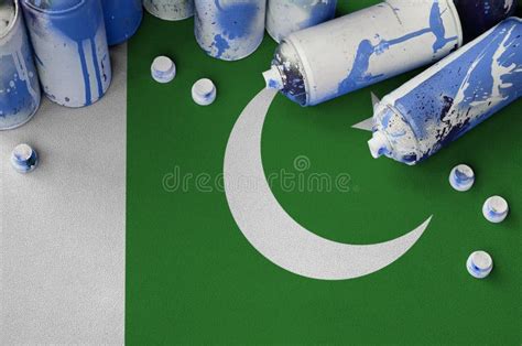Pakistan Flag and Few Used Aerosol Spray Cans for Graffiti Painting. Street Art Culture Concept ...