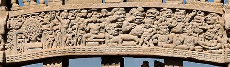 File:Temptation of the Buddha with Mara and his daughters and the demons of Mara fleeing Sanchi ...