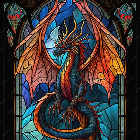 Premium Photo | Stained glass window with colorful dragon generative ai ...