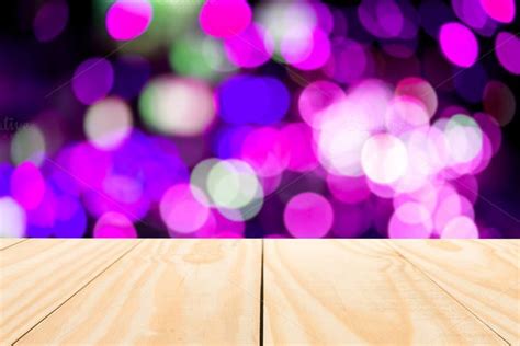 Wood table top on abstract bokeh by Pushish Images on @creativemarket ...