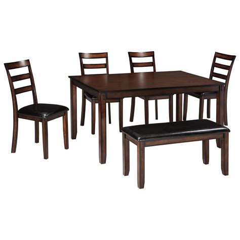 Ashley Signature Design Coviar 1322628 Burnished Brown 6-Piece Dining Table Set with Bench ...