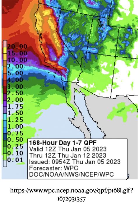 Jan 5 2023 Califnria seven-day precipitation forecast map - GeoCurrents