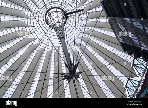 Internal view of interior architecture at Potsdamer platz showing creative design of roof Stock ...